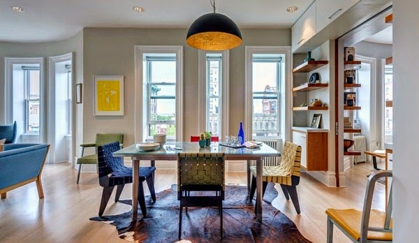 Large pendant lights in the dining room