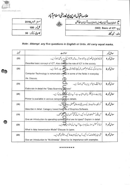 Aiou-bs-accounting-and-finance-code-5403-past-papers