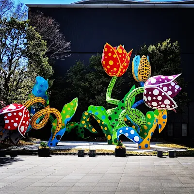 Japan in April: Flower sculptures outside Matsumoto City Museum