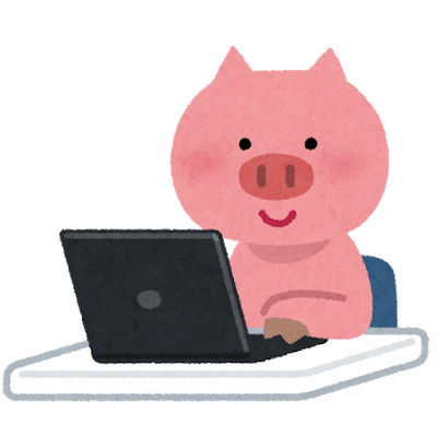 コンピューターを使う豚のキャラクター