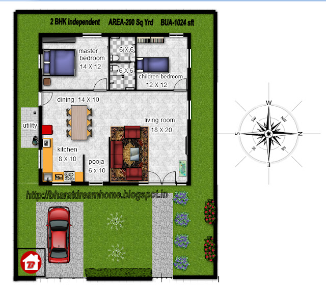 Bharat Dream Home 2 bedroom floorplan,1024 sq.ft,east facing