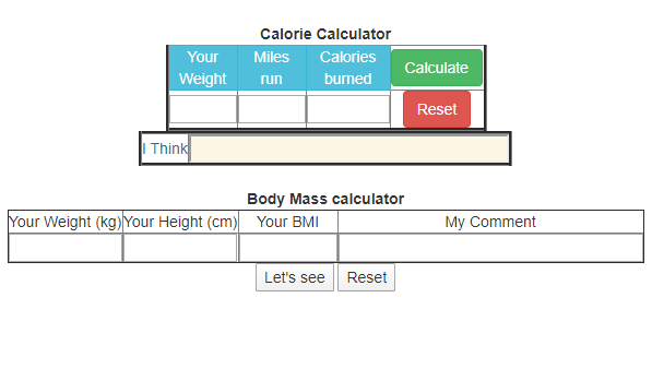 Body Mass With Calorie Calculator Using Javascript