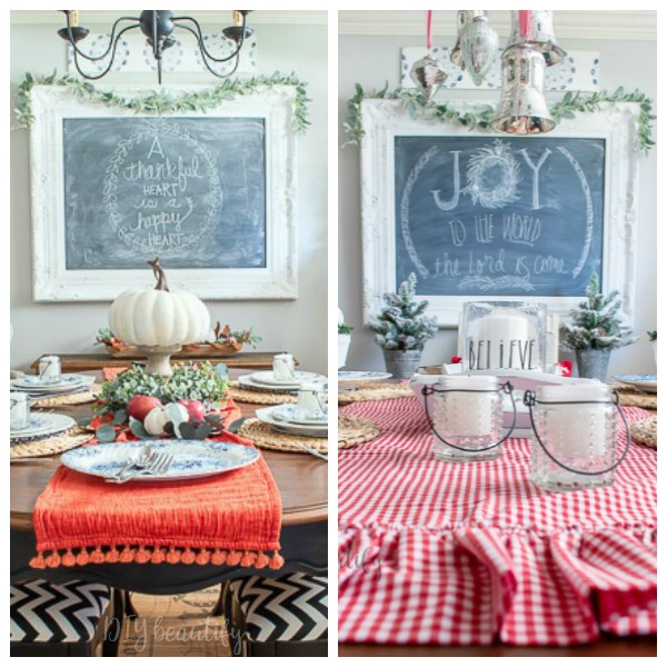 Thanksgiving to Christmas easy transition in the dining room