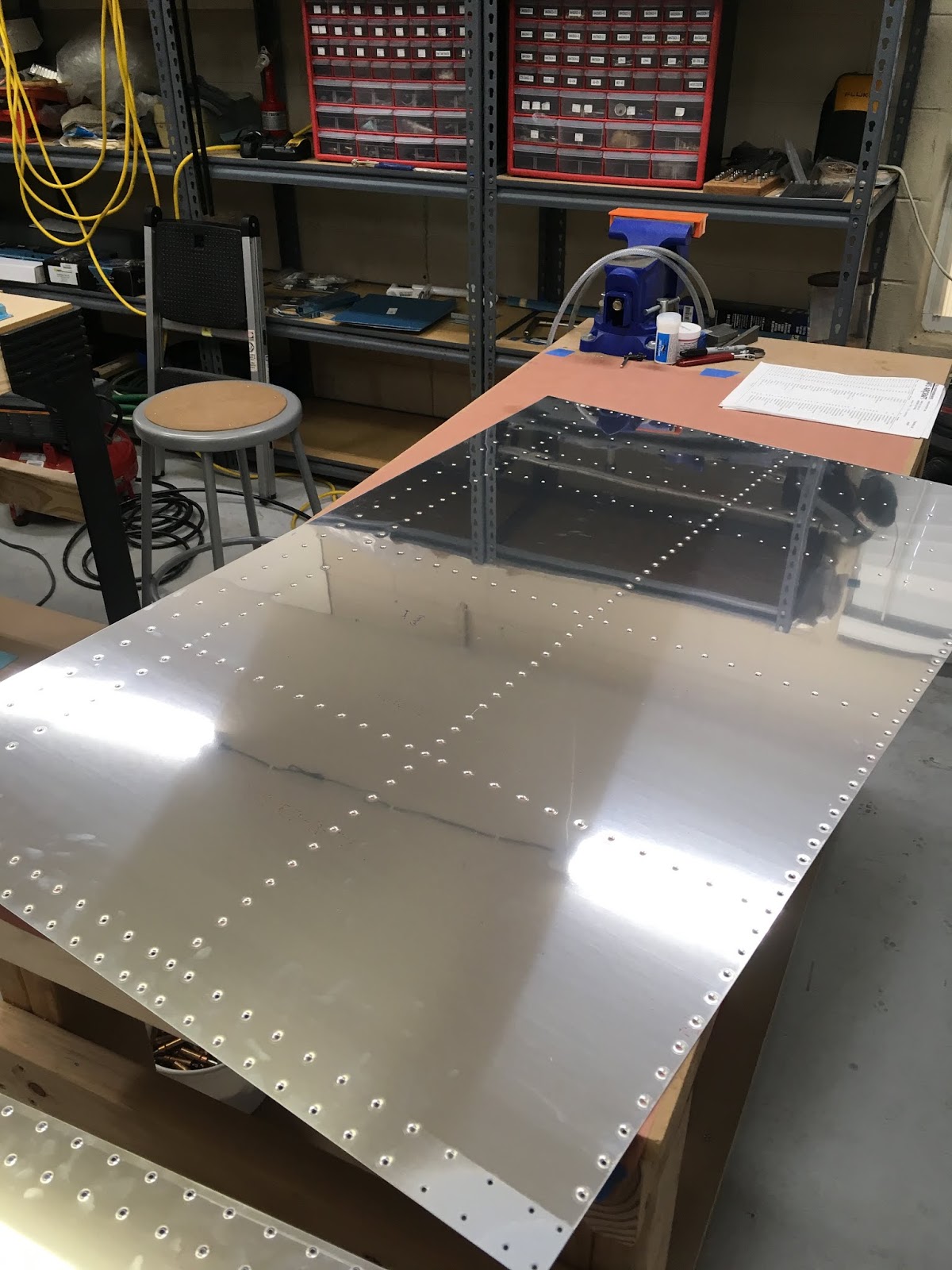Alex's RV-14A Build Log: 16 - Top Wing Skins (right side riveting ...
