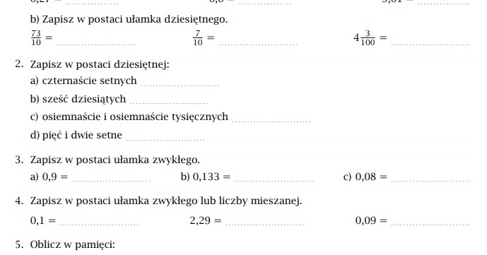 Test Sprawdzający Z Matematyki Po Klasie 4 Zajęcia z matematyki-klasa 4: 45.TEMAT:Ułamki dziesiętne powtórzenie