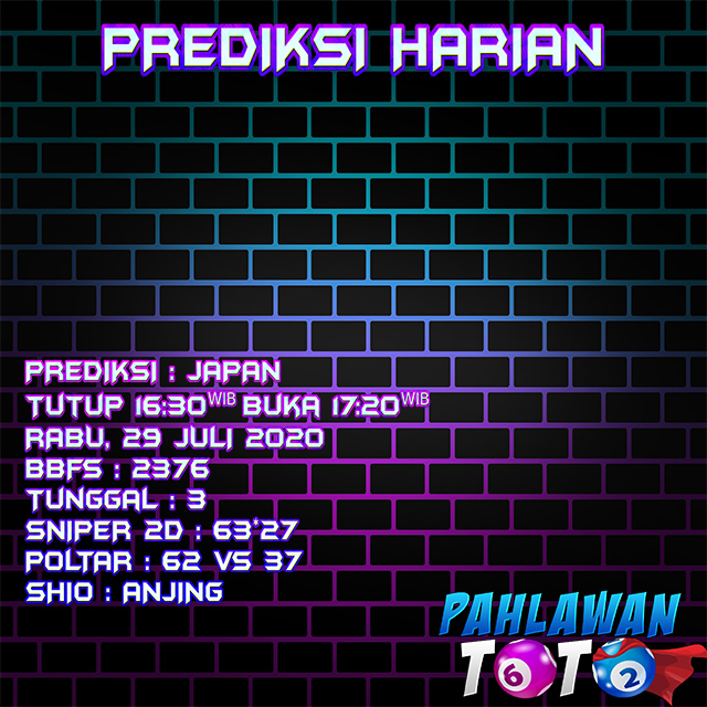 Prediksi Harian Japan, Rabu 29 Juli 2020 Paito Warna dan Data