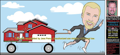 Real Estate Agent Pulling House on Wheels