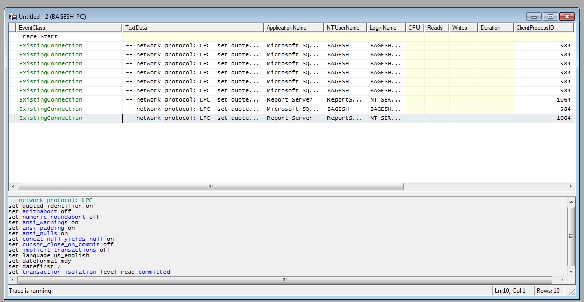 Microsoft Business Intelligence: Sql server profiler