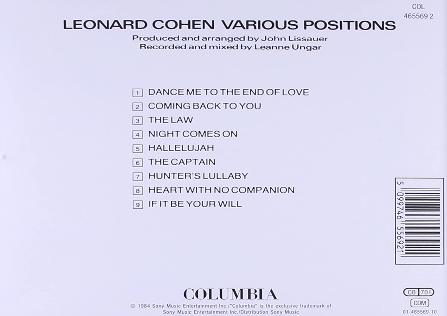 Classic Rock Covers Database Leonard Cohen Various Positions (1984)