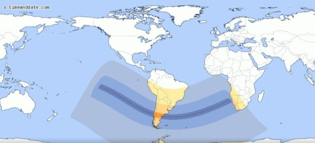 Mapa do Eclipse Solar Total de 14 de dezembro de 2020