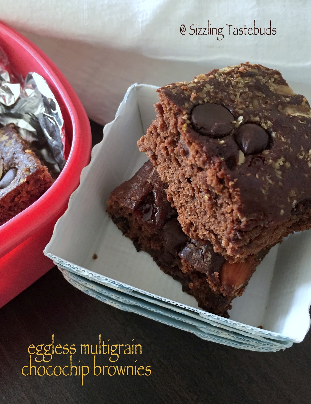 Sizzling Tastebuds Eggless Multigrain Choco chip Brownies a healthy indulgence
