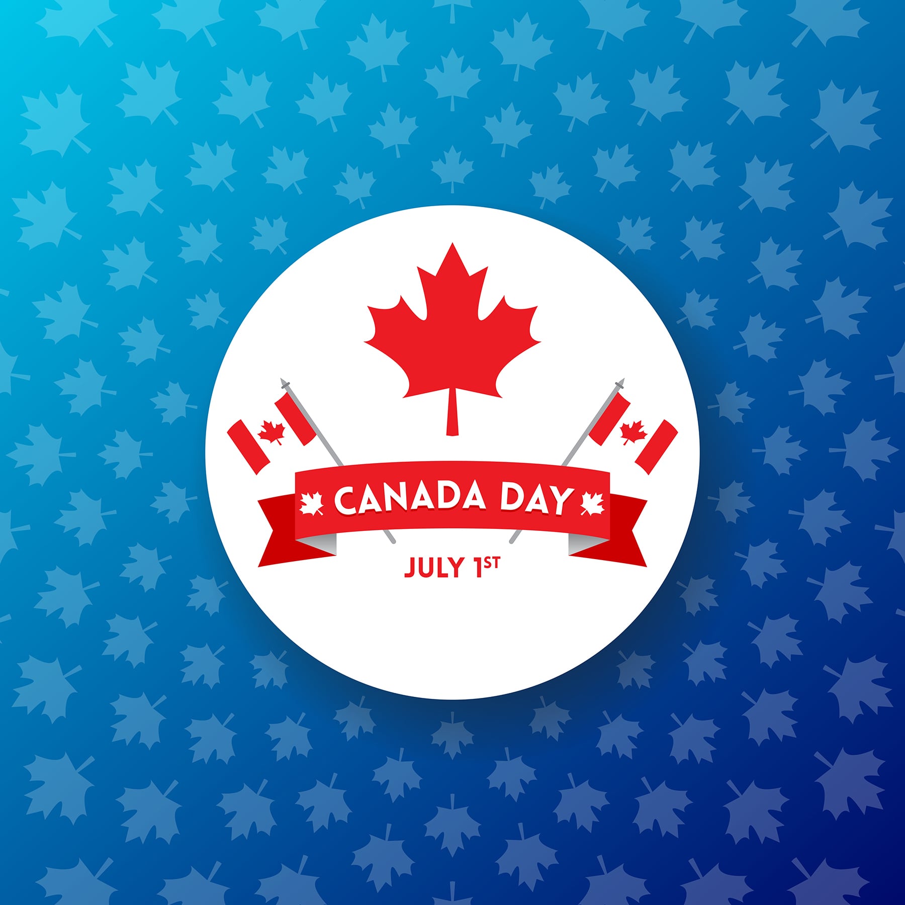 Canada Day free vector graphics on blue background with maple leaf pattern