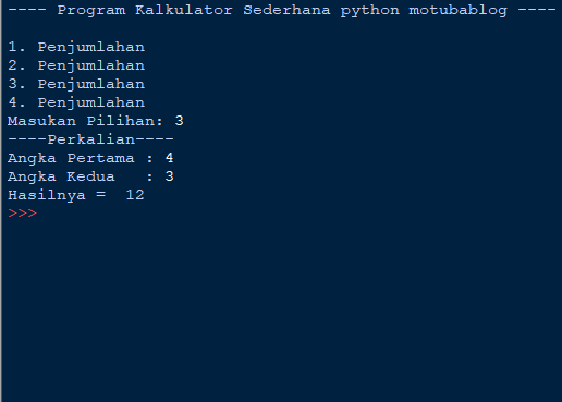 Python Program Kalkulator Sederhana + Souce Code (Pemula