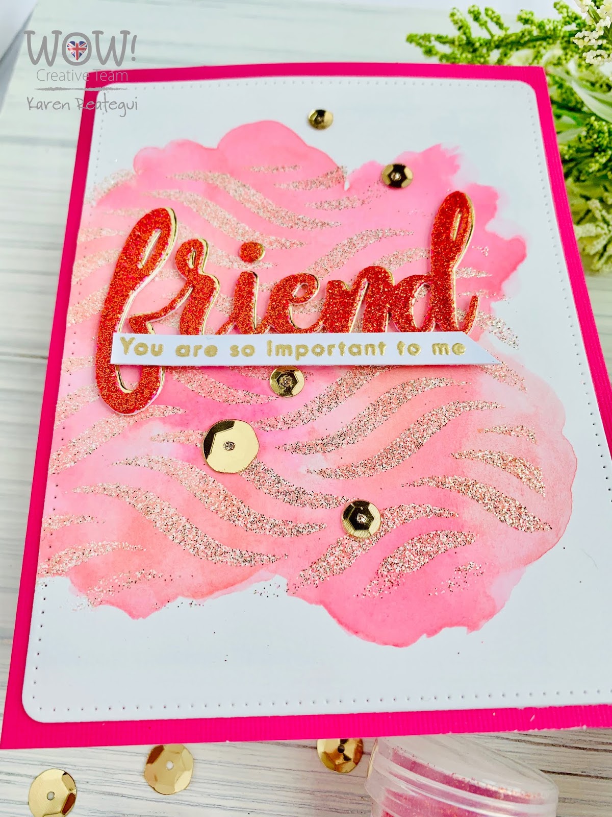 Stencil + Embossing Paste + Embossing Glitters Technique with Karen