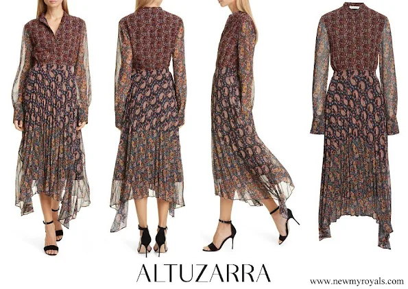 Queen Maxima wore Altuzarra Asymmetrical Paisley Print Long Sleeve Midi Dress
