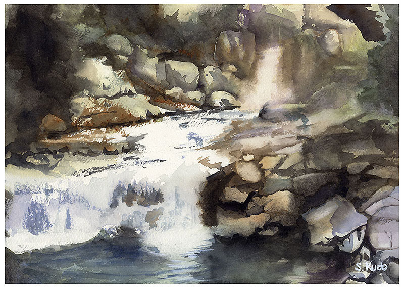 竜王峡 水彩動画 Mountain Stream Watercolor Movie 水彩画を描く くどうさとし Watercolor