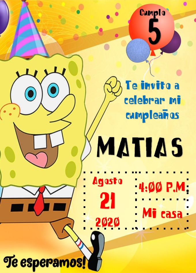 DIY Invitación Bob Esponja Cumpleaños