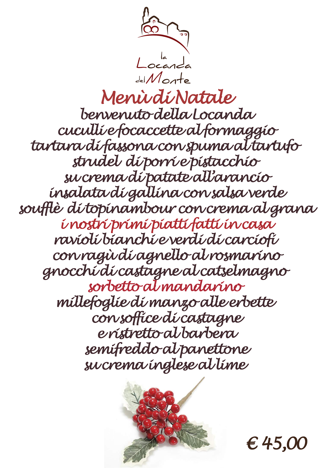 Menu Di Natale In Inglese.Locanda Del Monte Menu Di Natale