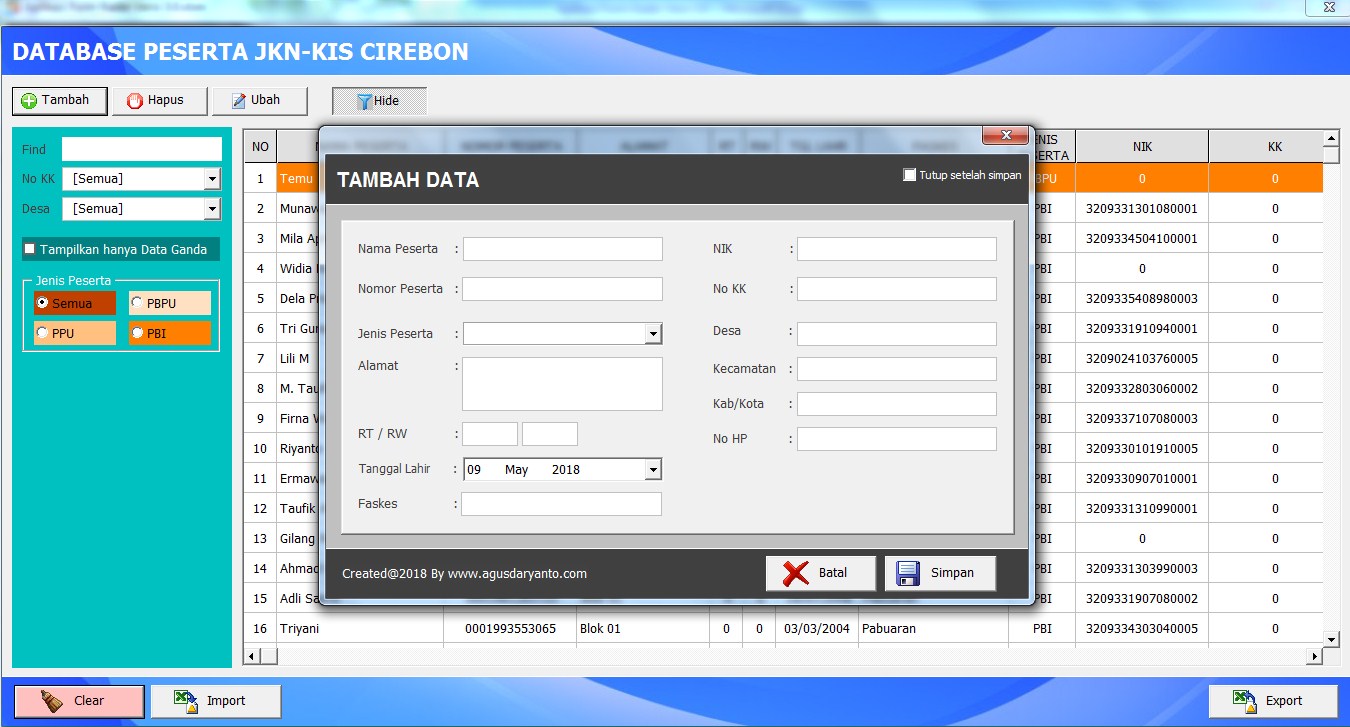 Rekap Database Peserta JKN-KIS Dengan Aplikasi Form Kader