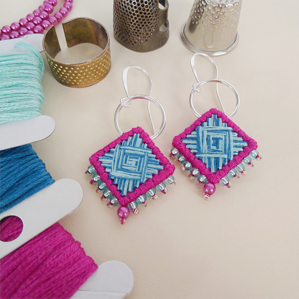 Thimble Review and DIY Needlepoint Earrings Sewing with Bobbin and Fred