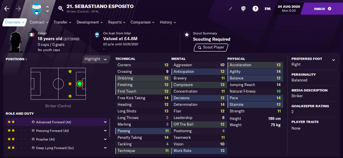 Sebastiano Esposito Football Manager 2021 Sebastiano Esposito Football Manager 2021