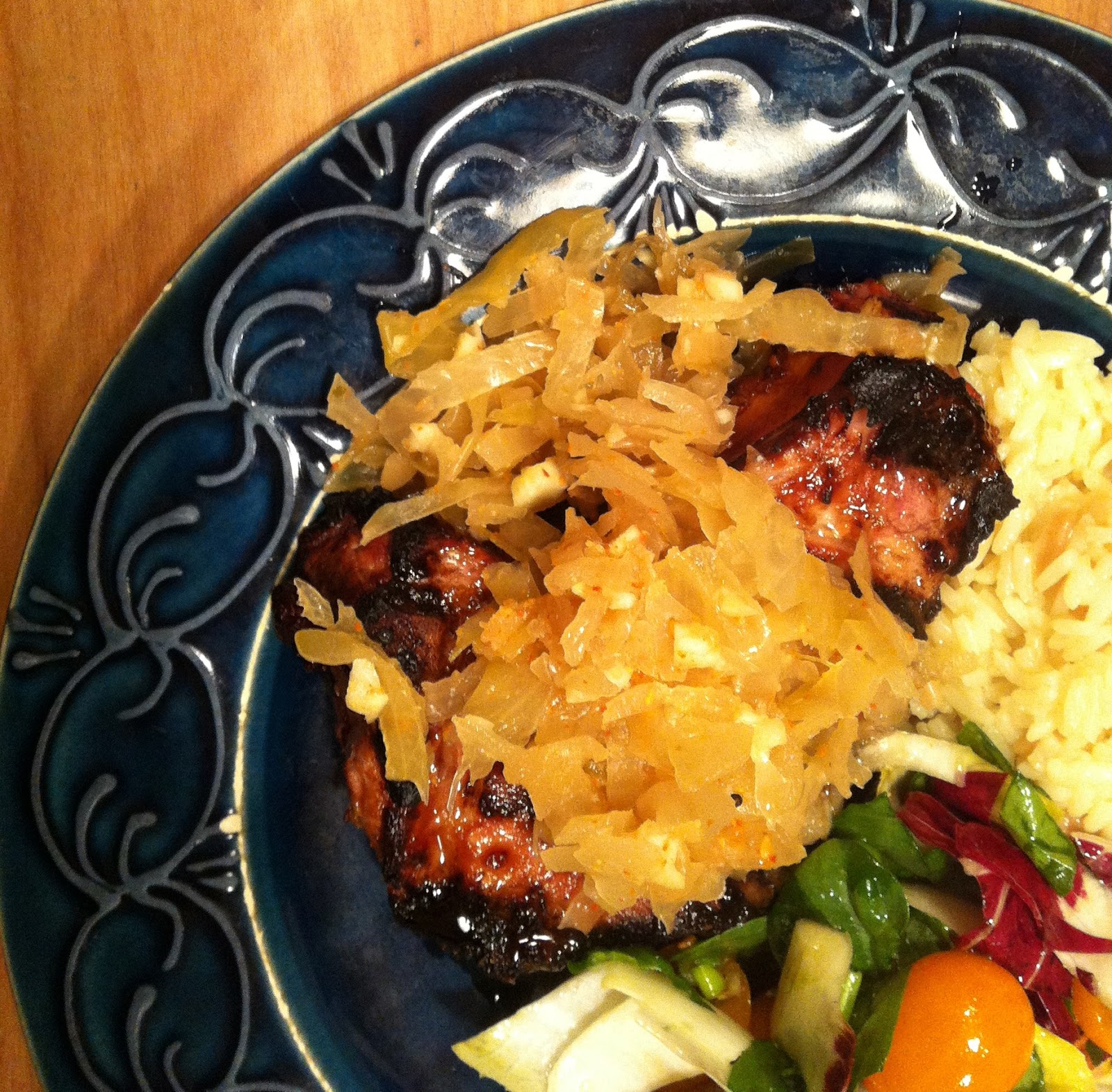 David Doesn't Bake Grilled Pork Chops with Sauerkraut