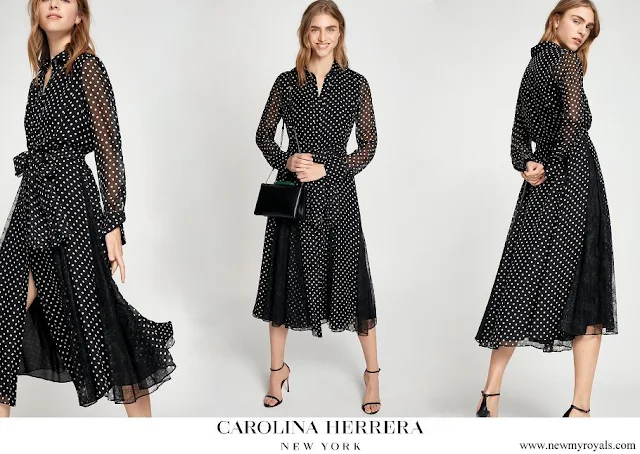 Crown Princess Mary wore Carolina Herrera polka dot silk shirt dress