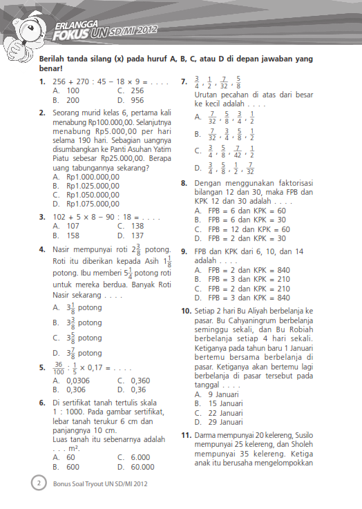 Soal Try Out Sd Kelas Pelajaran Matematika  Download Komplit Soal Try Out Sd Kelas Pelajaran Matematika Download Komplit