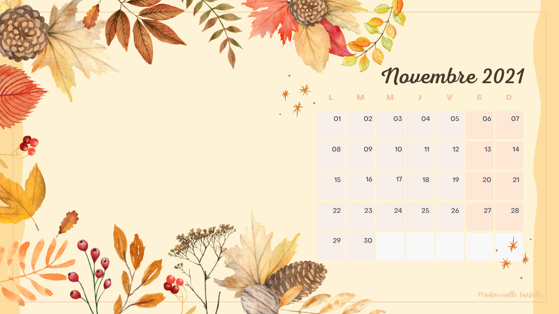 Fond D écran Calendrier Novembre 2023 Calendrier Et Fonds D'écran De Novembre 2021 À Télécharger - Mademoiselle  Farfalle