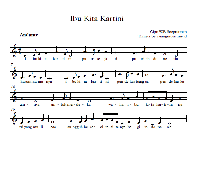 Not Lagu Ibu Kita Kartini - Ruang Music