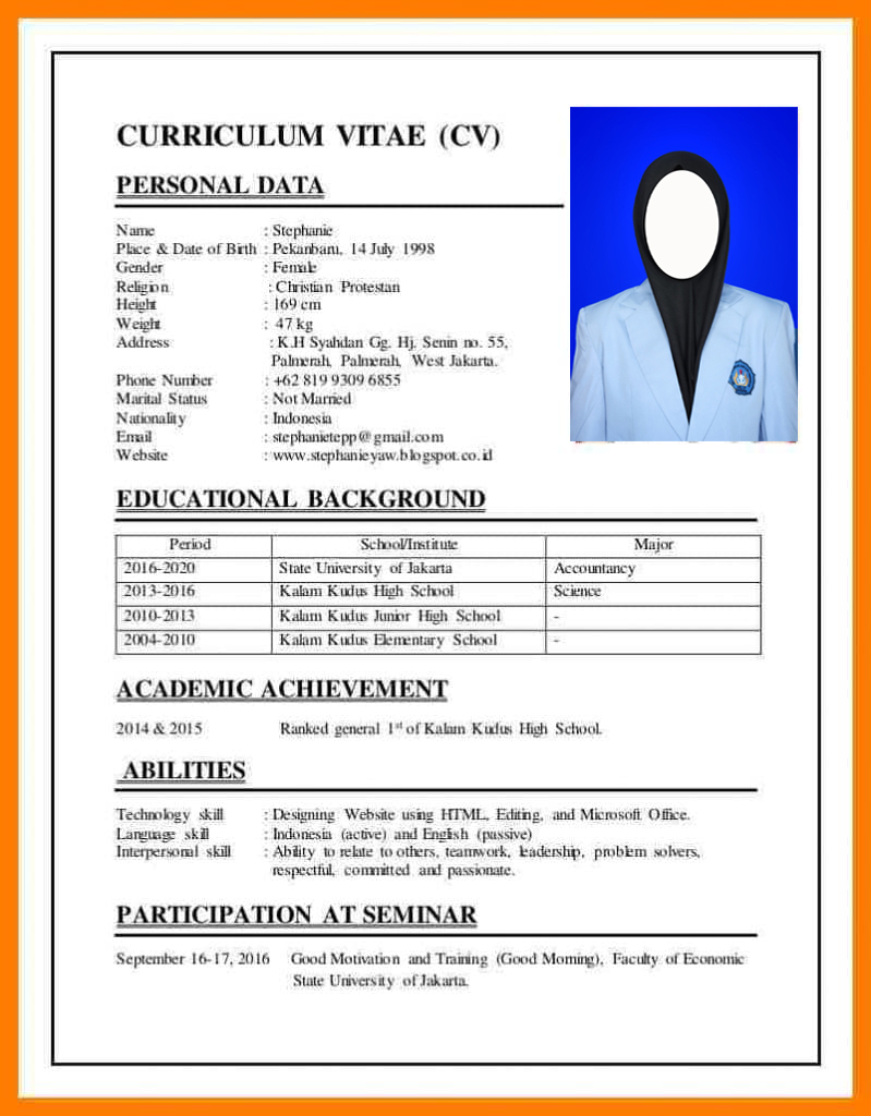 Contoh Cv Lamaran Pekerjaan Word - Contoh CV (Curriculum Vitae) yang