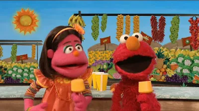 Pilar and Elmo explain how to make popsicles from orange juice. Sesame Street C is for Cooking
