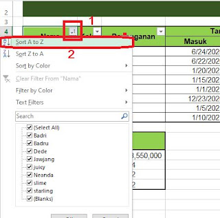 Mengurutkan data secara ascending di excel