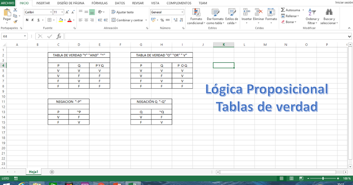 TUTORIAL DE EXCEL Y ESTADÍSTICA LÓGICA PROPOSICIONAL / TABLAS DE VERDAD