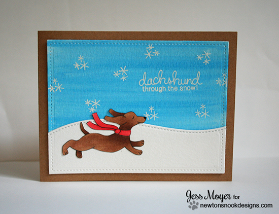 Dachshund through the snow Christmas Card by Jess Moyer for Newton's Nook Designs - Holiday Hounds Dog Stamp set