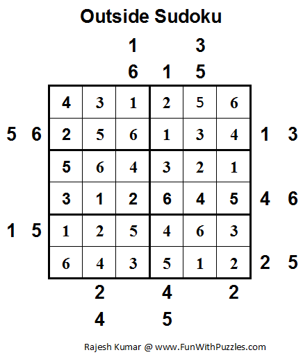 Outside Sudoku (Mini Sudoku Series #13) Solution