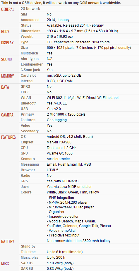samsung galaxy tab 3 specs