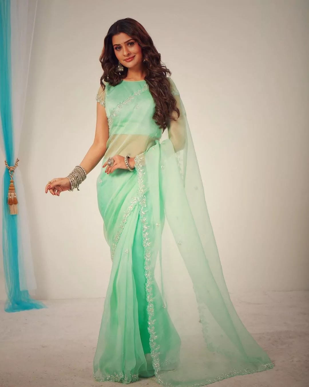 payal-rajput-mint-green-organza-saree payal-rajput-mint-green-organza-saree