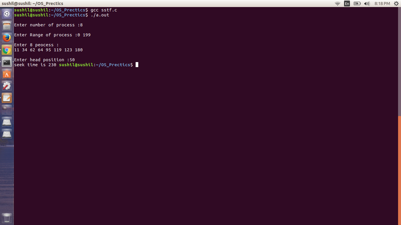 Myprogramcodehere: SSTF :Shortest Seek Time First implement in C Program