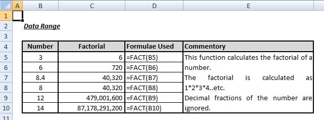 MS Excel Tips: Excel Tips - Tip 36 (Calculating Factorial using FACT