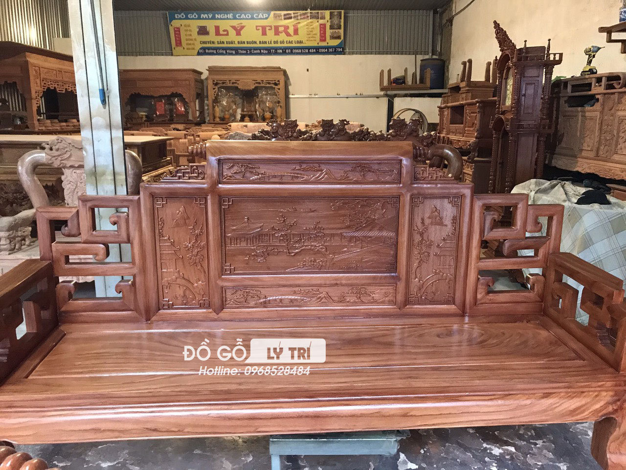 Bộ ghế Sơn thủy gỗ gõ đỏ tay 12