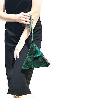 Emerald Green Velvet Pouch, Pyramid Pouch, triangle purse, velvet clutch