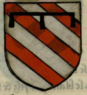 Manuscrit français Ms 329 - "Ce sont les noms, armes et blasons des chevaliers et compaignons de la Table ronde...." folio 28v (extrait) - date XVe siècle - Bibliothèque municipale de Lille