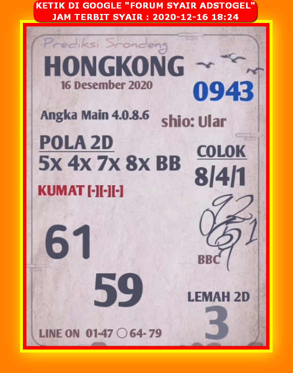 Syair Bd Hk 16 Desember 2020