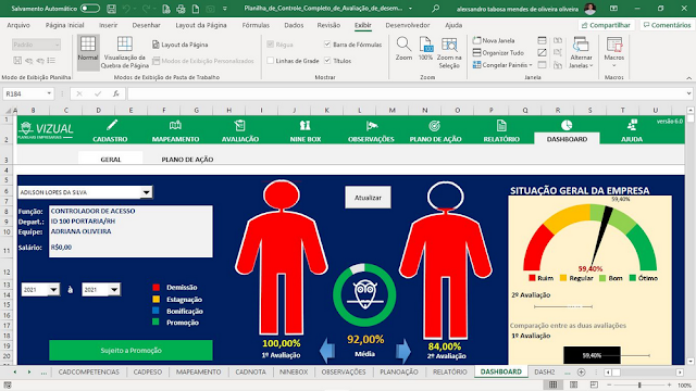 Planilha de Controle Completo de Avaliação de Desempenho em Excel