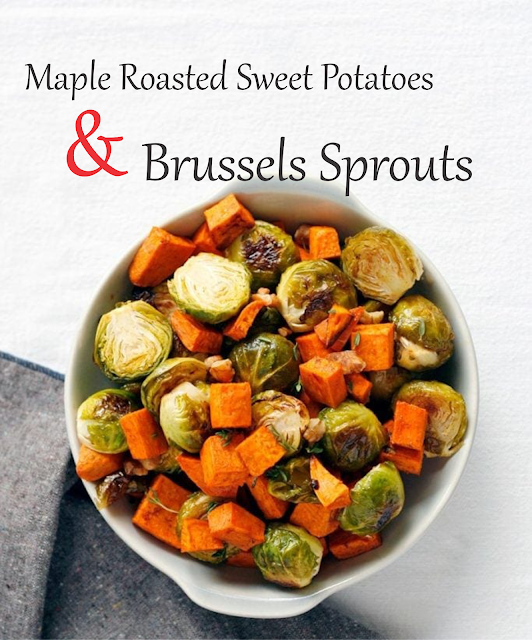 Maple Roasted Sweet Potatoes and Brussels Sprouts