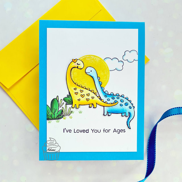 Mft stamps Cutiesaurus, Dinosaur card, MFT, CIC,Copic markers,love you card,Anniversary card,Quillish,