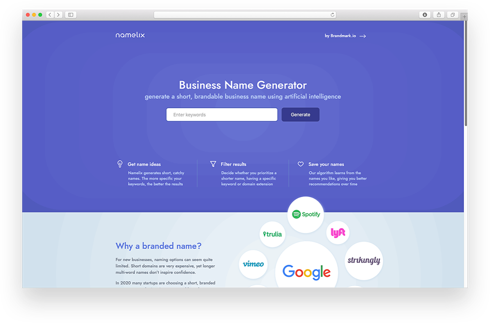 Shopify business name generator. Namelix. Namelix.com. Нейросеть для генерации названия компании. Нейросеть генерирующая название бренда.