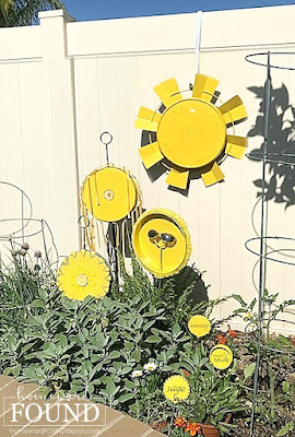 garden art,art class,DIY,diy decorating,salvaged,re-purposing,up-cycling,trash to treasure,painting,summer,garden,Pantone color of the year,colorful home,junk makeover,outdoors,diy garden art,summer home decor,summer decor,re-purposed garden art