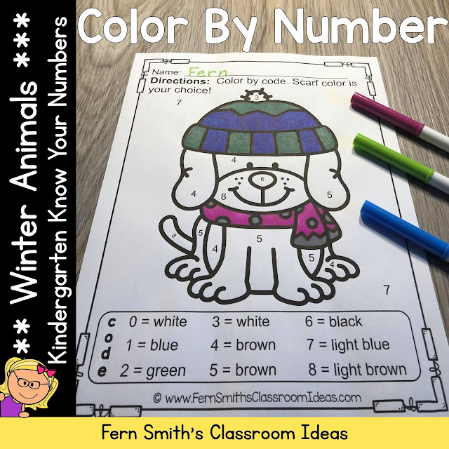 Winter Color By Number Kindergarten Know Your Numbers by #FernSmithsClassroomIdeas